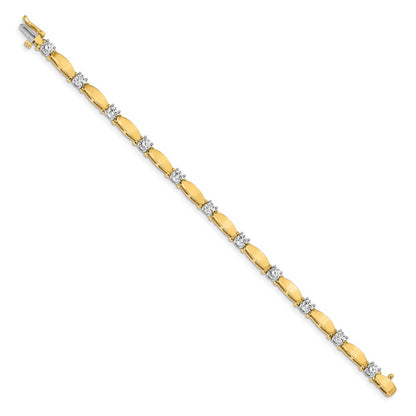 14K Two Tone Complete 2.75 Carat Round A Diamond Curved Bar Link 7 Inch Tennis Bracelet