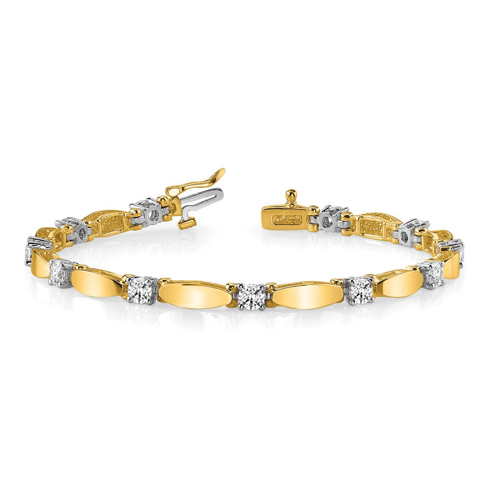 14K Two Tone Complete 2.75 Carat Round A Diamond Curved Bar Link 7 Inch Tennis Bracelet