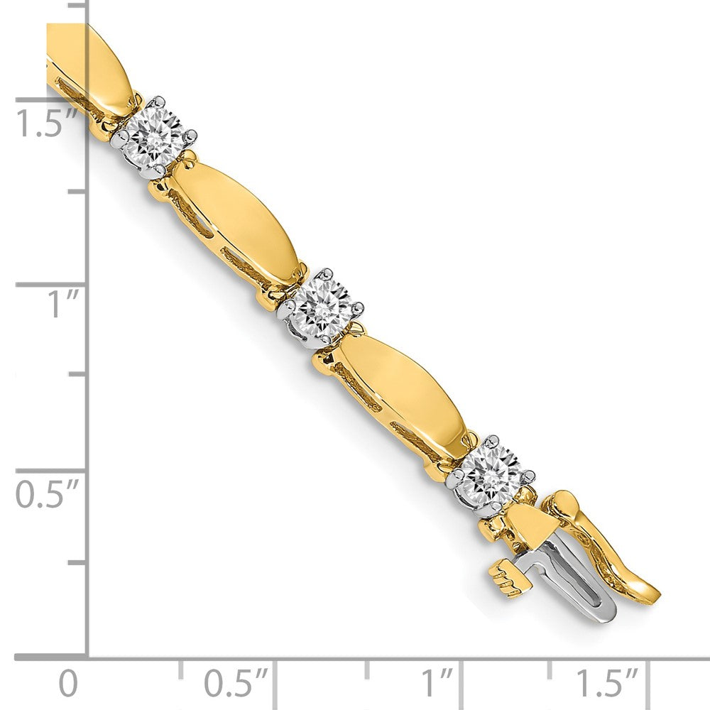 14K Two Tone Complete 2.75 Carat Round Aa Diamond Curved Bar Link 7 Inch Tennis Bracelet