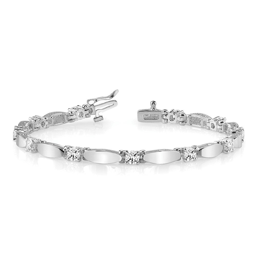 14K White Gold Complete 2.75 Carat Round A Diamond Curved Bar Link 7 Inch Tennis Bracelet