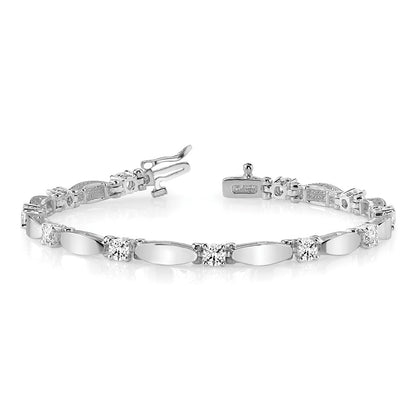 14K White Gold Complete 2.75 Carat Round A Diamond Curved Bar Link 7 Inch Tennis Bracelet