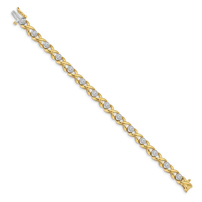 14K Two Tone Complete 1 Carat Round Aaa Diamond 4 Prong X Design 7 Inch Tennis Bracelet