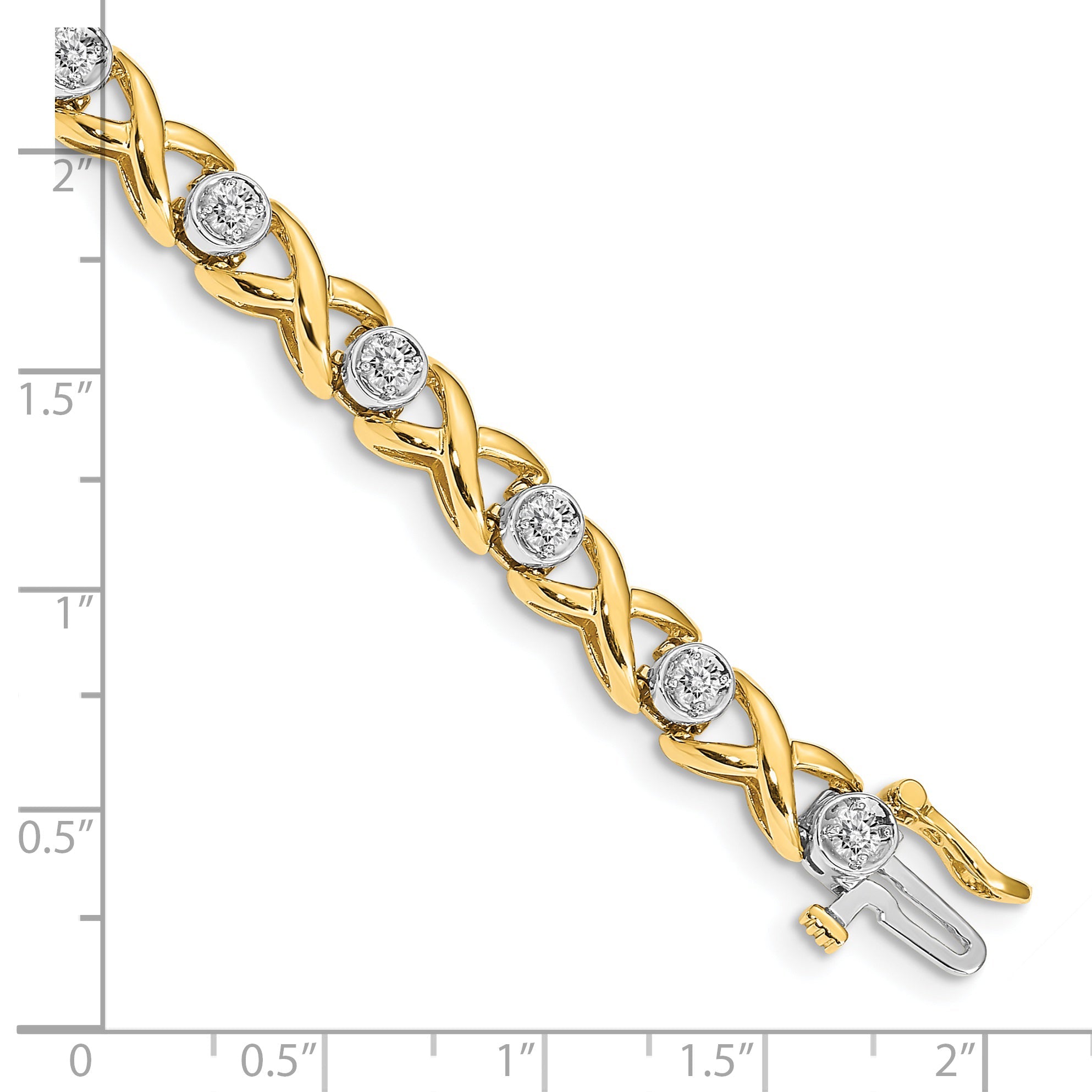 14K Two Tone Complete 1 Carat Round A Diamond 4 Prong X Design 7 Inch Tennis Bracelet