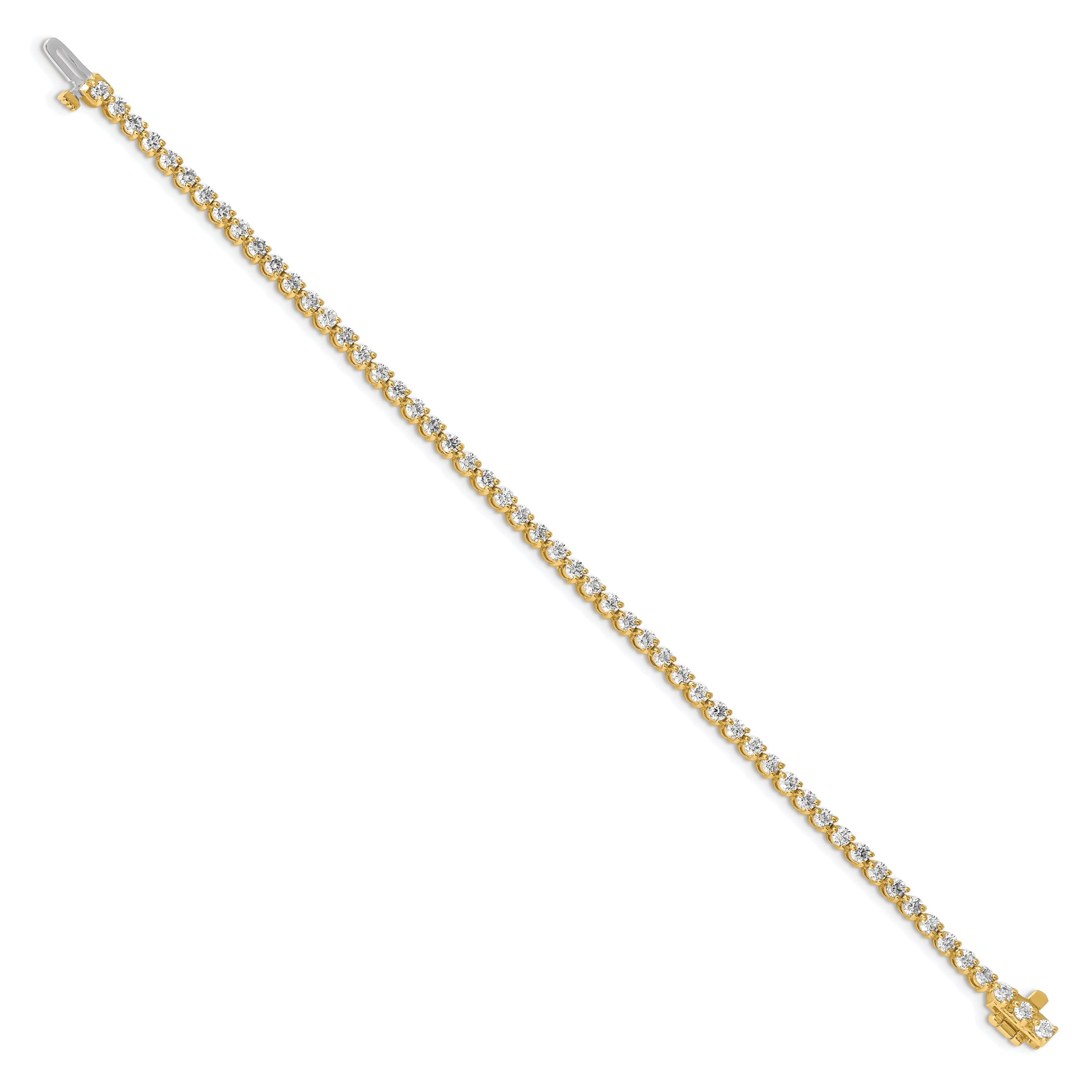 14K Yellow Gold Complete 3.3 Carat Round Vs Diamond 3 Prong 7 Inch Tennis Bracelet