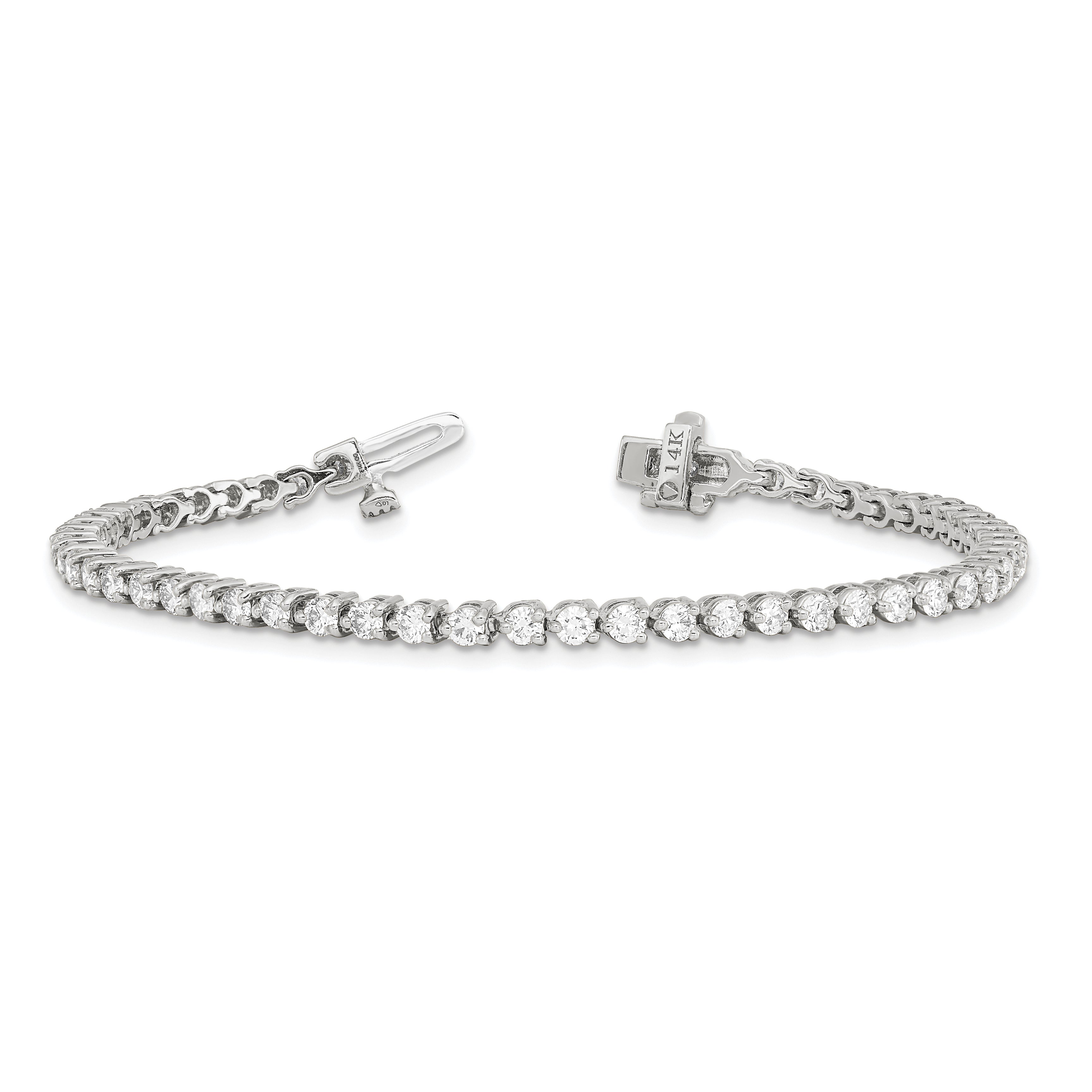 14K White Gold Complete 3.3 Carat Round Vs Diamond 3 Prong 7 Inch Tennis Bracelet