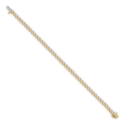14K Yellow Gold Complete 4.3 Carat Round A Diamond 3 Prong 7 Inch Tennis Bracelet