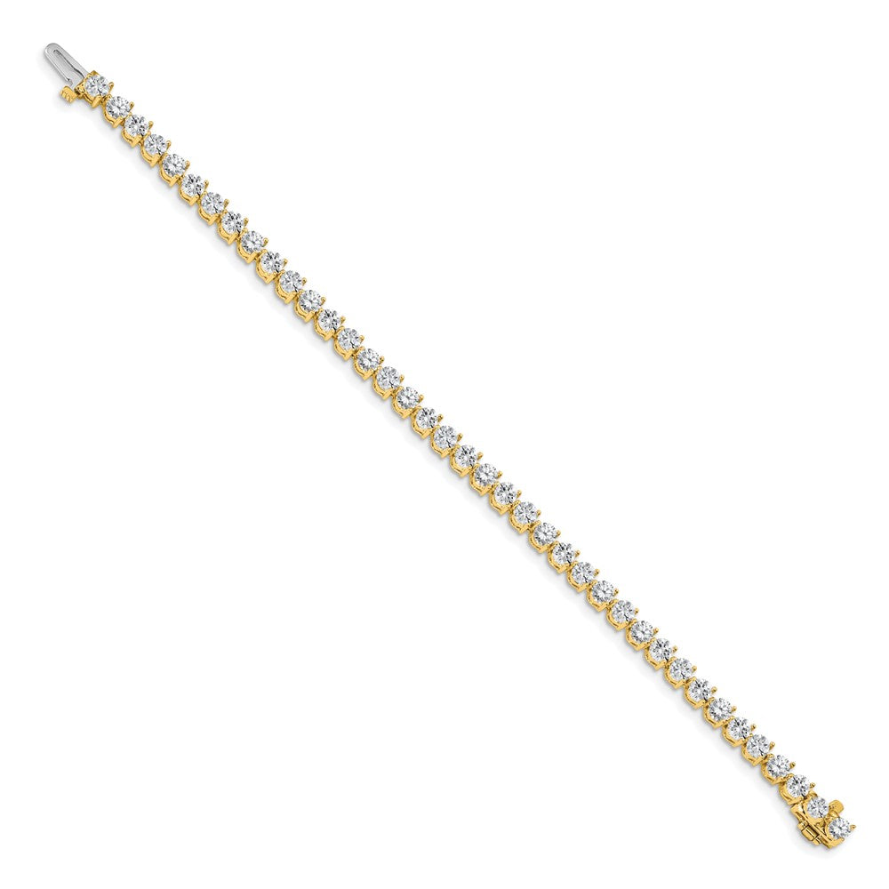 14K Yellow Gold Complete 7 Carat Round A Diamond 3 Prong Inch Tennis Bracelet