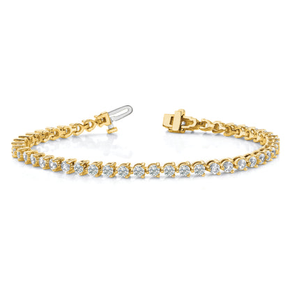 14K Yellow Gold Complete 7 Carat Round A Diamond 3 Prong Inch Tennis Bracelet