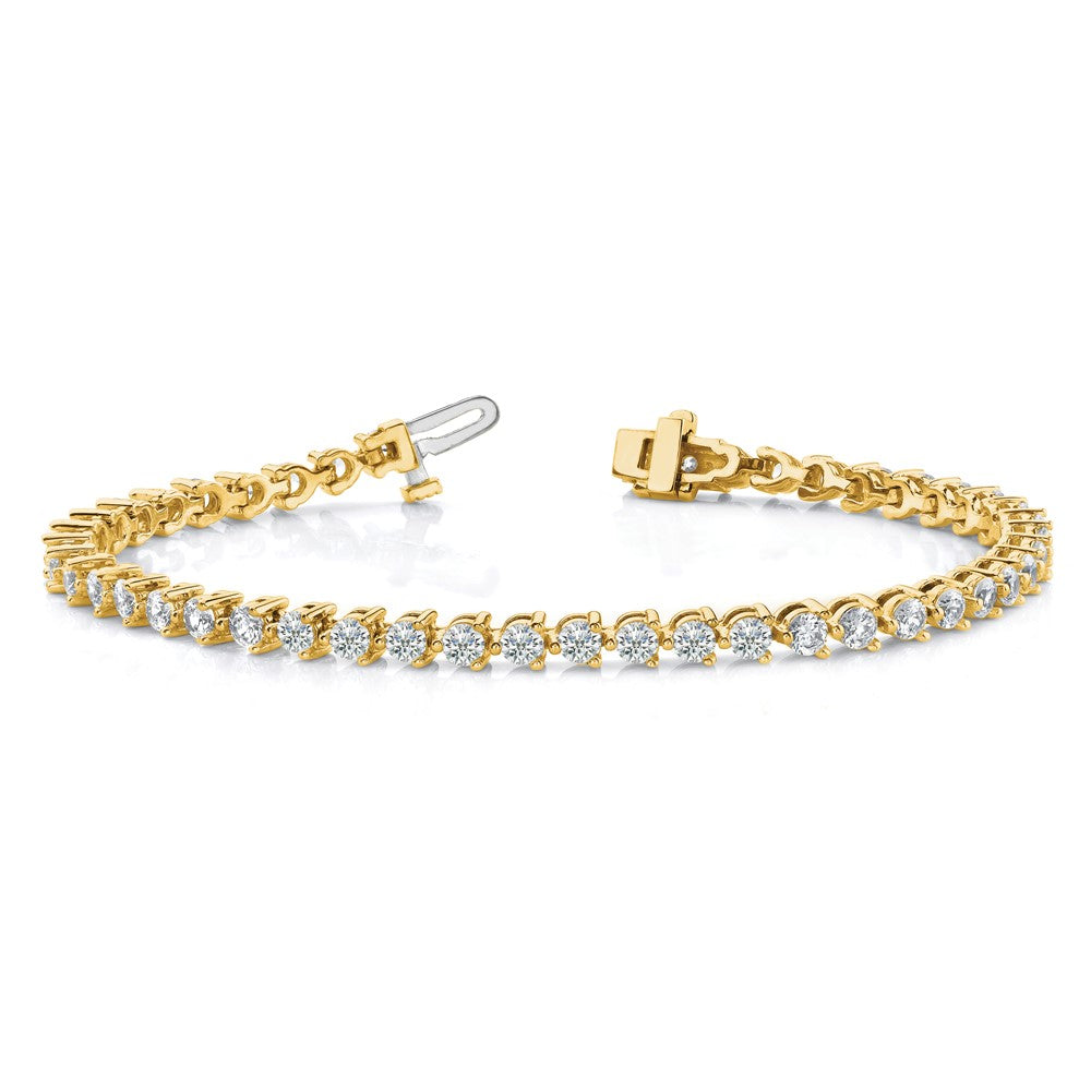 14K Yellow Gold Complete 7 Carat Round Aa Diamond 3 Prong Inch Tennis Bracelet