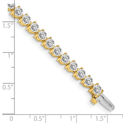 14K Yellow Gold Complete 7 Carat Round A Diamond 3 Prong Inch Tennis Bracelet