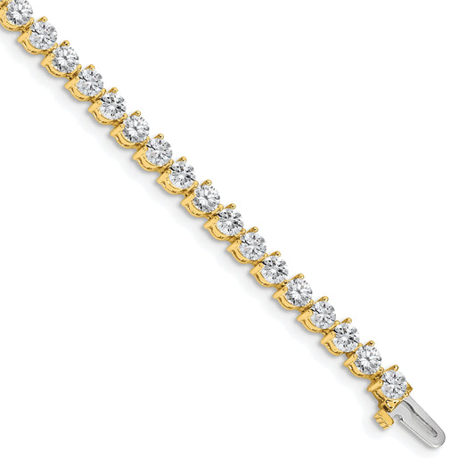 14K Yellow Gold Complete 7 Carat Round Aa Diamond 3 Prong Inch Tennis Bracelet