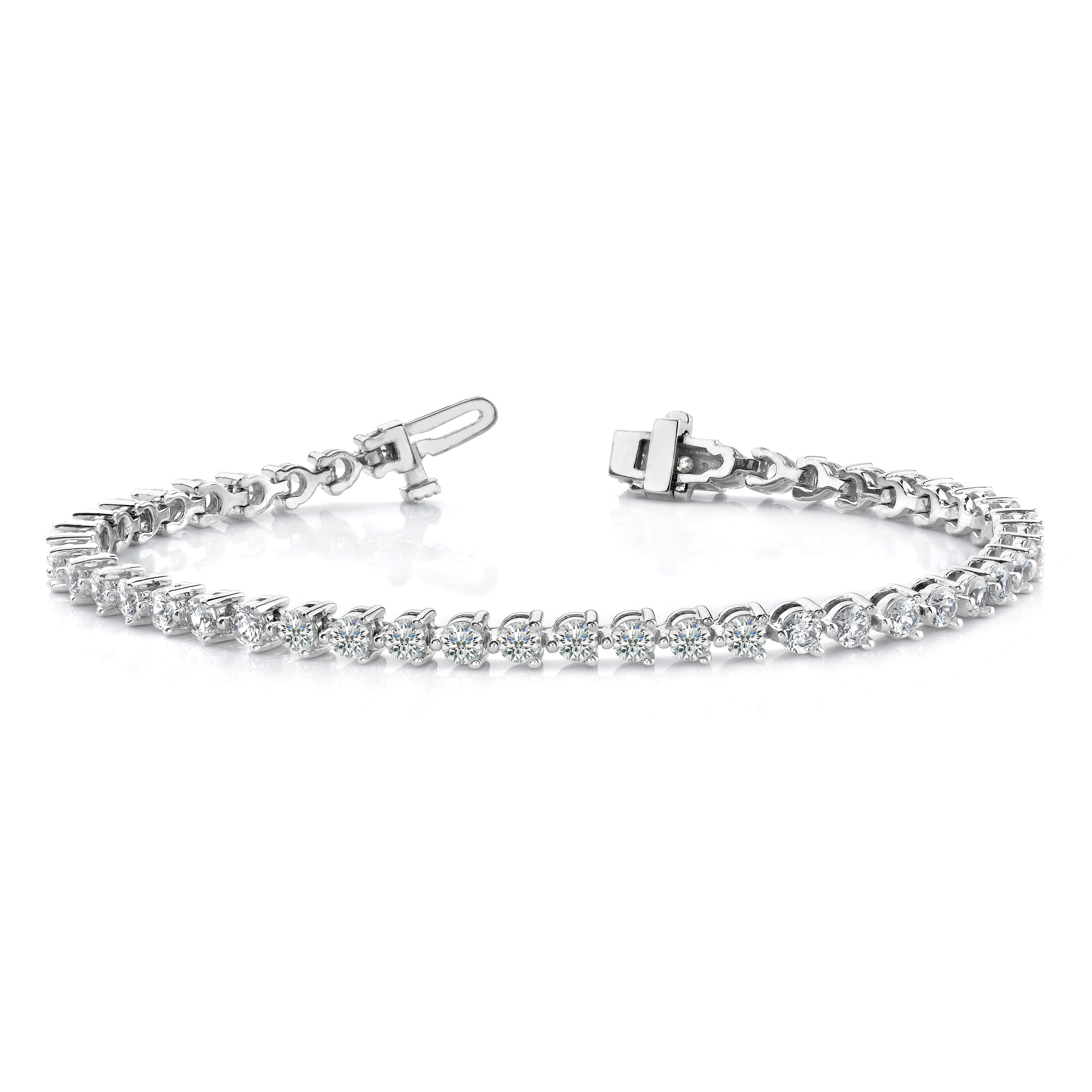 14K White Gold Complete 7 Carat Round Aa Diamond 3 Prong Inch Tennis Bracelet