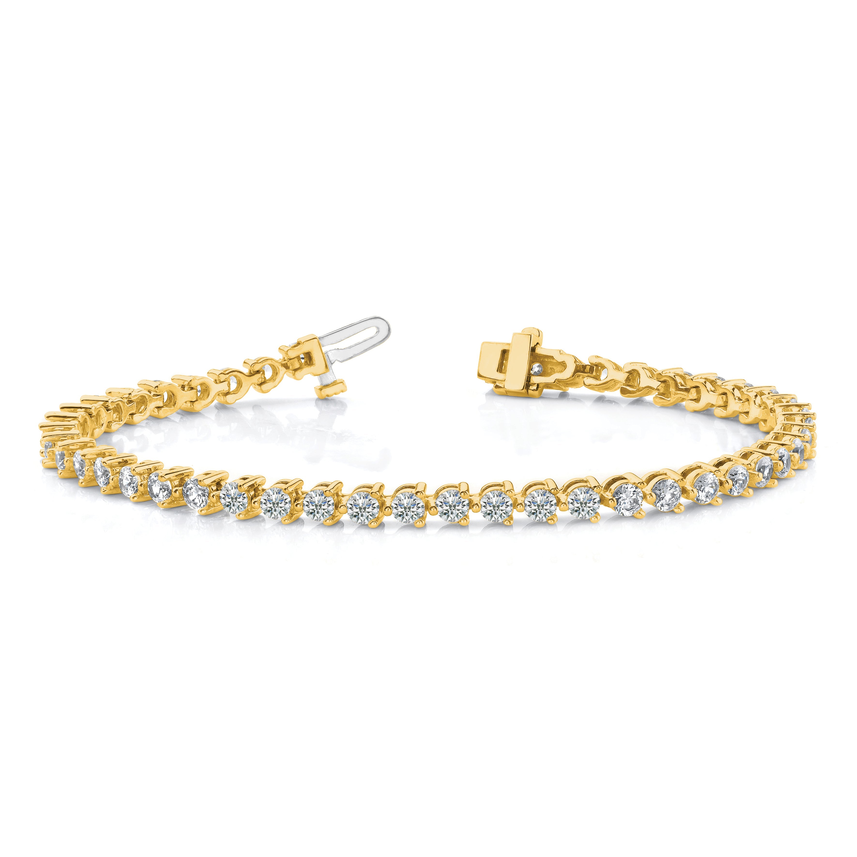 14K Yellow Gold Complete 8.5 Carat Round Aaa Diamond 3 Prong 7 Inch Tennis Bracelet