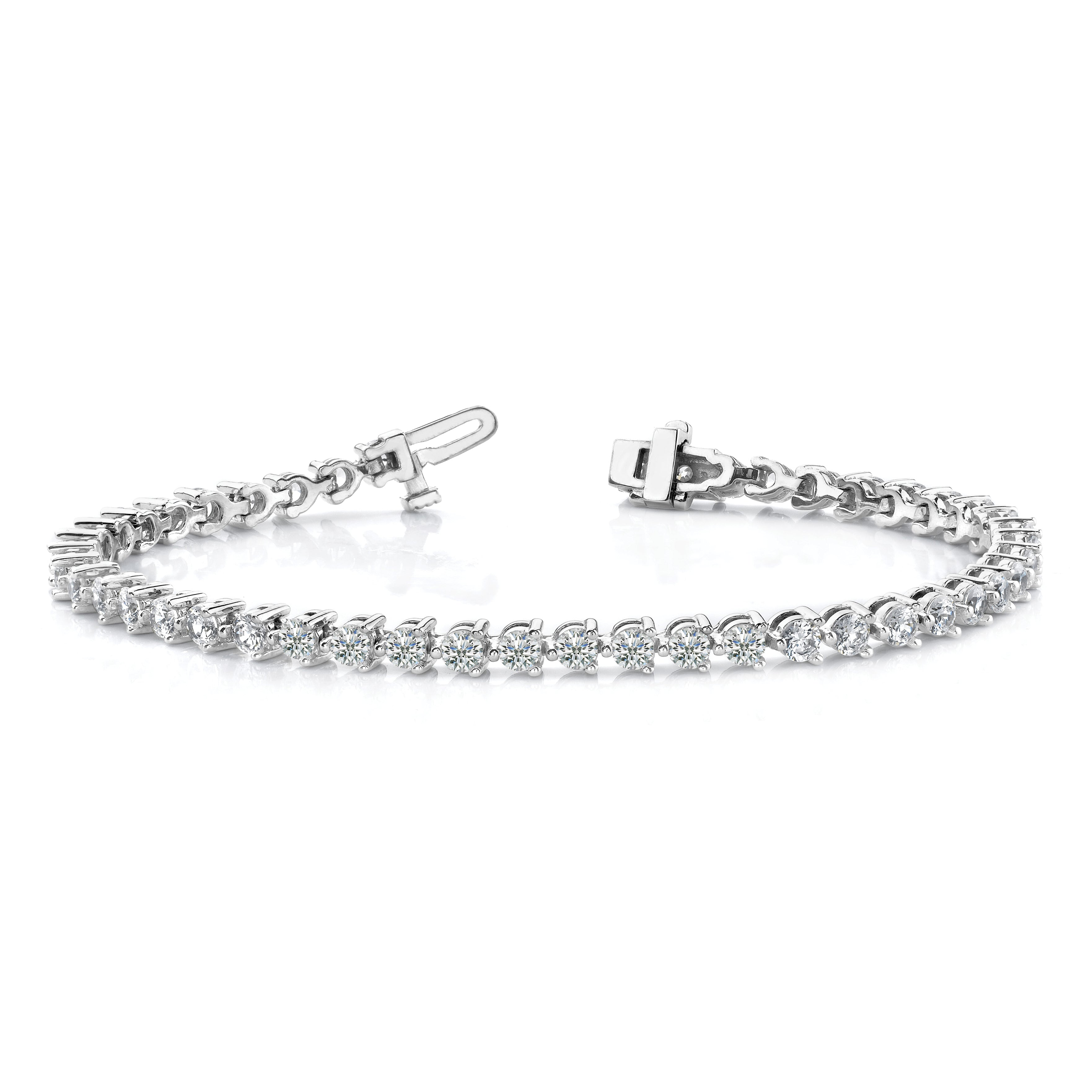 14K White Gold Complete 8.5 Carat Round Aa Diamond 3 Prong 7 Inch Tennis Bracelet
