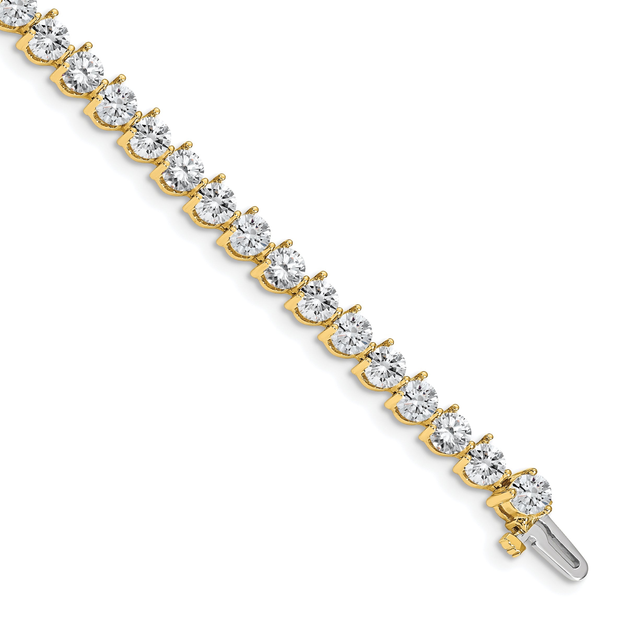 14K Yellow Gold Complete 10.2 Carat Round A Diamond 3 Prong 7 Inch Tennis Bracelet