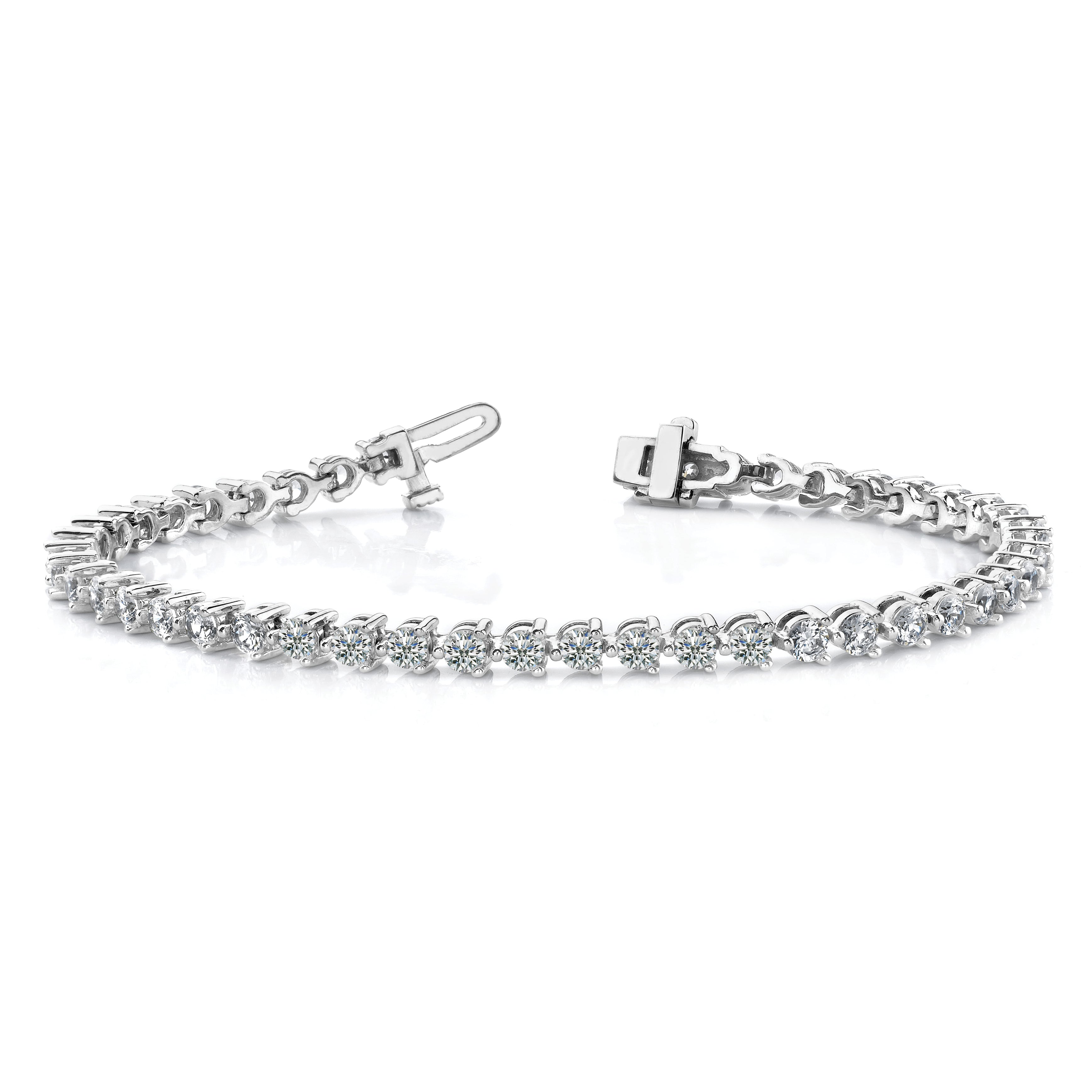 14K White Gold Complete 10.2 Carat Round A Diamond 3 Prong 7 Inch Tennis Bracelet