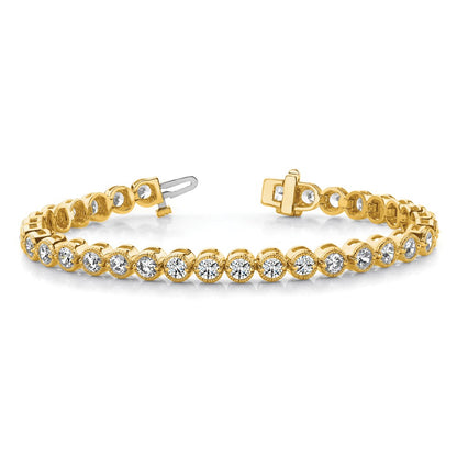 14K Yellow Gold Complete 2.13 Carat Round A Diamond 2 Prong 7 Inch Tennis Bracelet