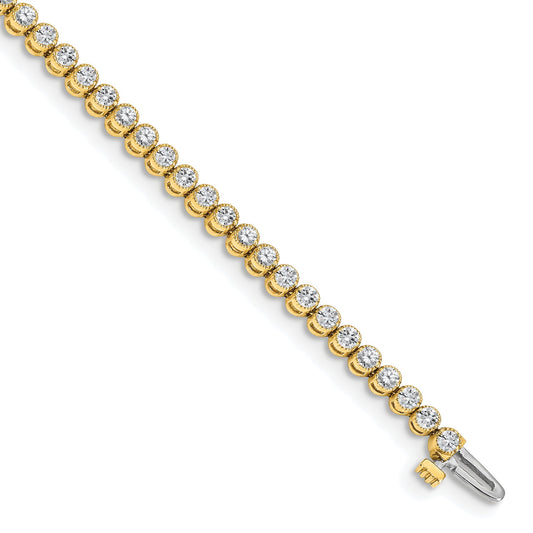 14K Yellow Gold Complete 2.13 Carat Round Aa Diamond 2 Prong 7 Inch Tennis Bracelet