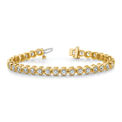14K Yellow Gold Complete 3.06 Carat Round Aa Diamond 2 Prong 7 Inch Tennis Bracelet