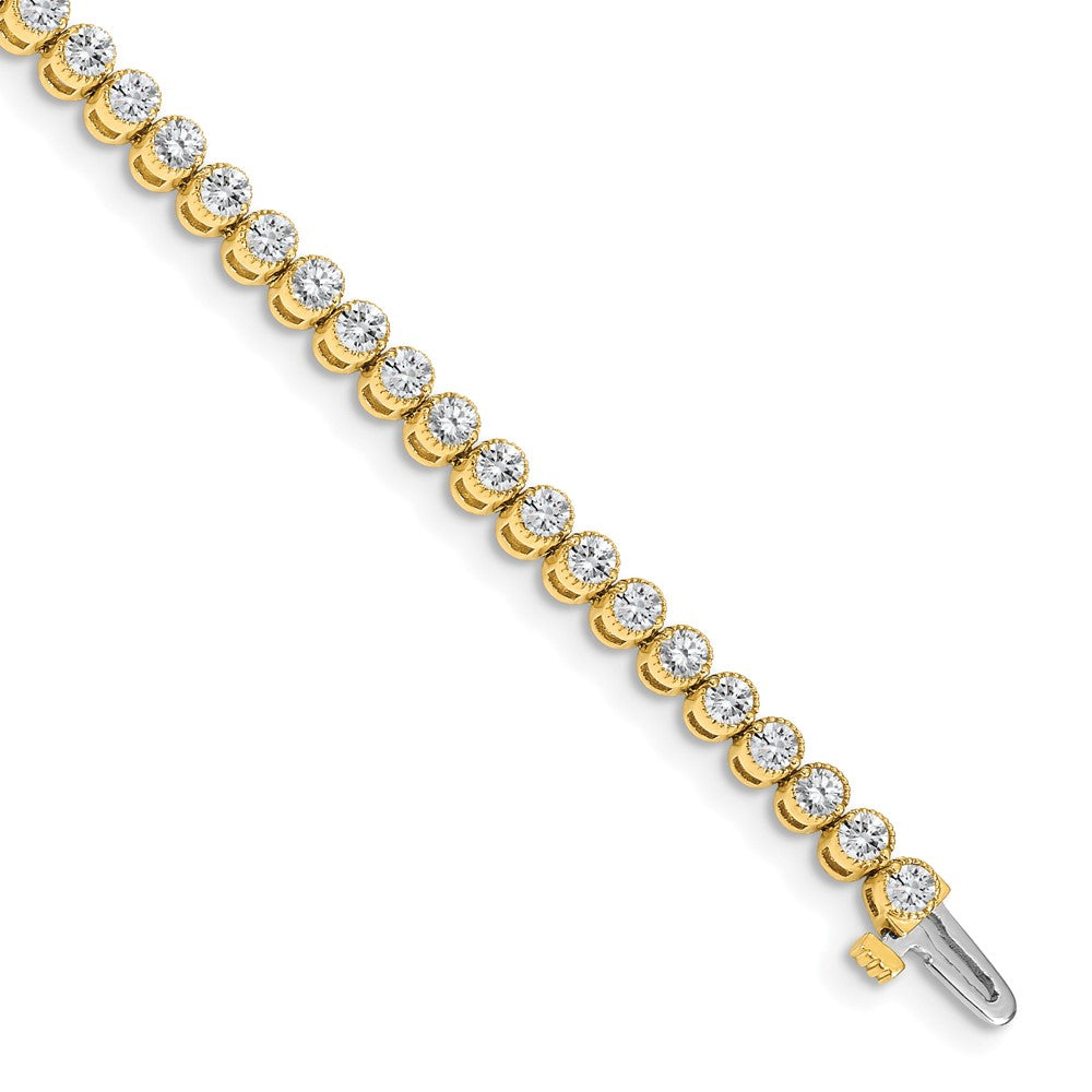 14K Yellow Gold Complete 3.06 Carat Round A Diamond 2 Prong 7 Inch Tennis Bracelet