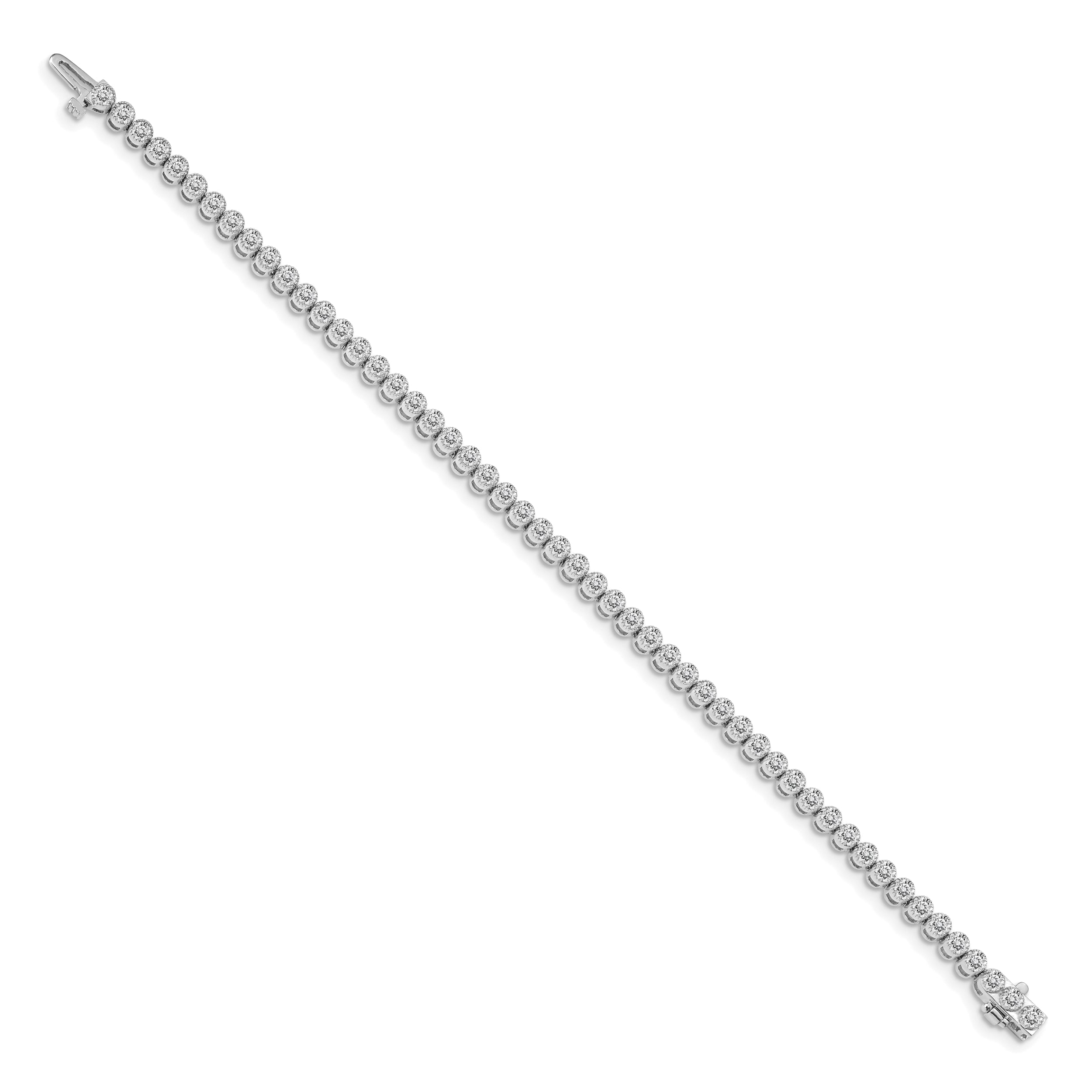 14K White Gold Complete 3.06 Carat Round Aaa Diamond 2 Prong 7 Inch Tennis Bracelet