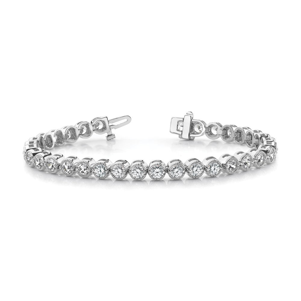 14K White Gold Complete 3.06 Carat Round Aa Diamond 2 Prong 7 Inch Tennis Bracelet