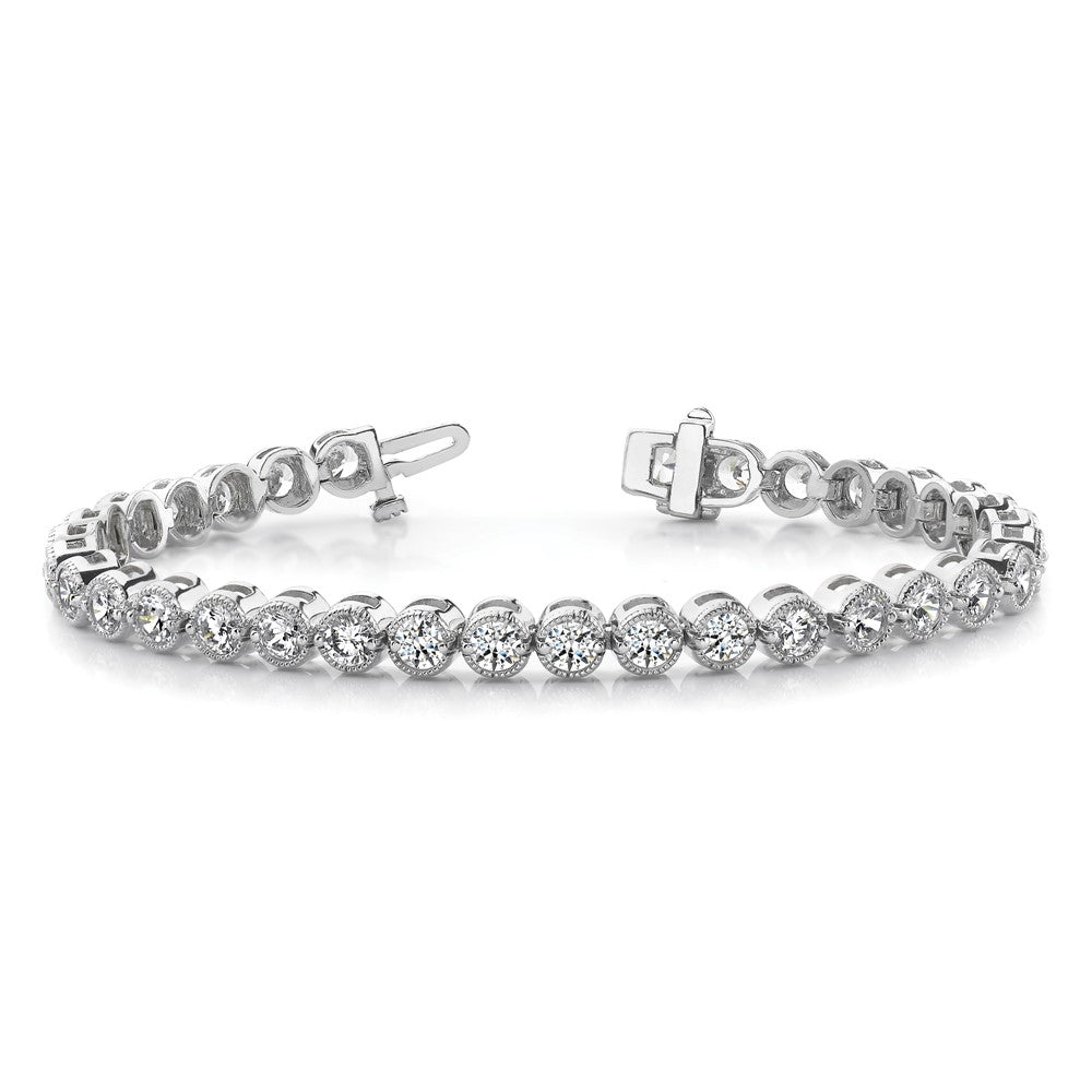 14K White Gold Complete 5 Carat Round Aa Diamond 2 Prong 7 Inch Tennis Bracelet