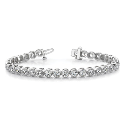 14K White Gold Complete 5 Carat Round A Diamond 2 Prong 7 Inch Tennis Bracelet
