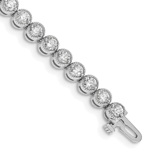 14K White Gold Complete 5 Carat Round A Diamond 2 Prong 7 Inch Tennis Bracelet