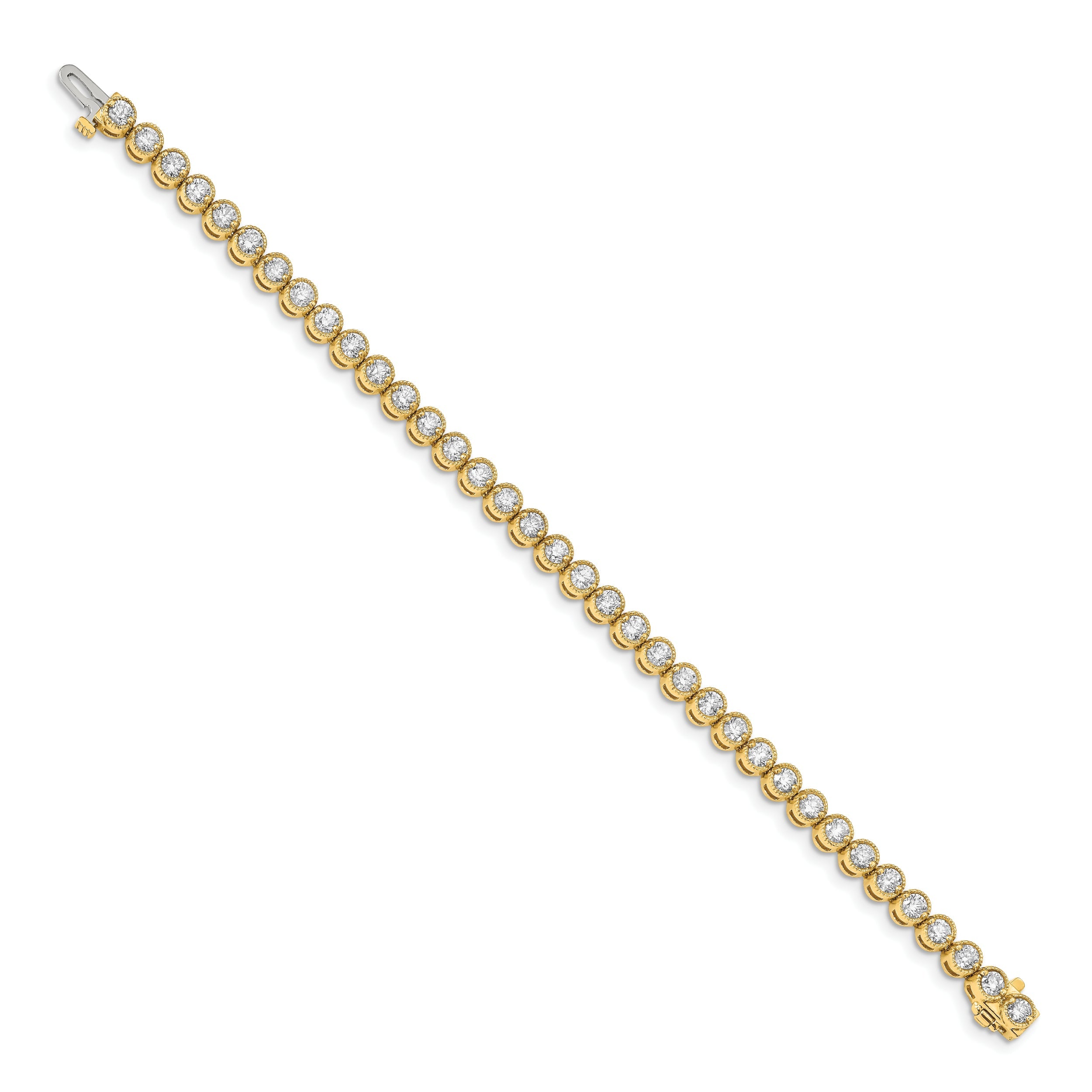 14K Yellow Gold Complete 5 Carat Round Aaa Diamond 2 Prong 7 Inch Tennis Bracelet