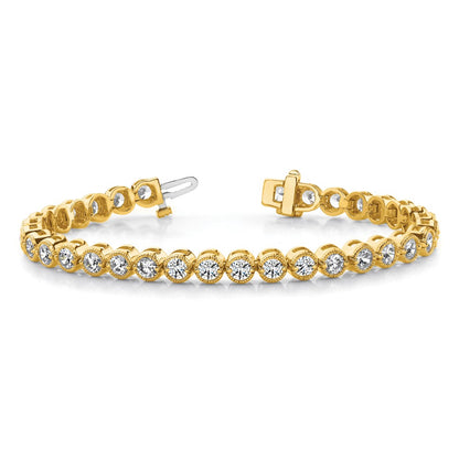 14K Yellow Gold Complete 5 Carat Round Aaa Diamond 2 Prong 7 Inch Tennis Bracelet