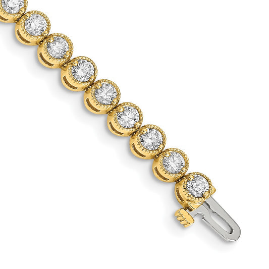 14K Yellow Gold Complete 5 Carat Round Aaa Diamond 2 Prong 7 Inch Tennis Bracelet