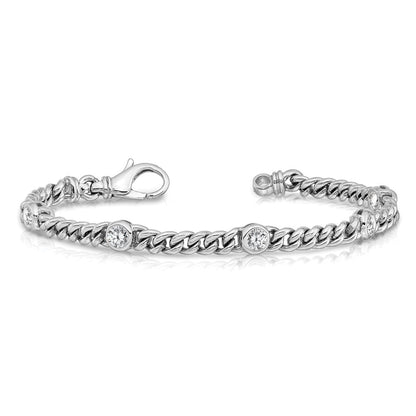 14K White Gold Complete 1 Carat Round Vs Diamond Bezel Curb Link 7 Inch Bracelet