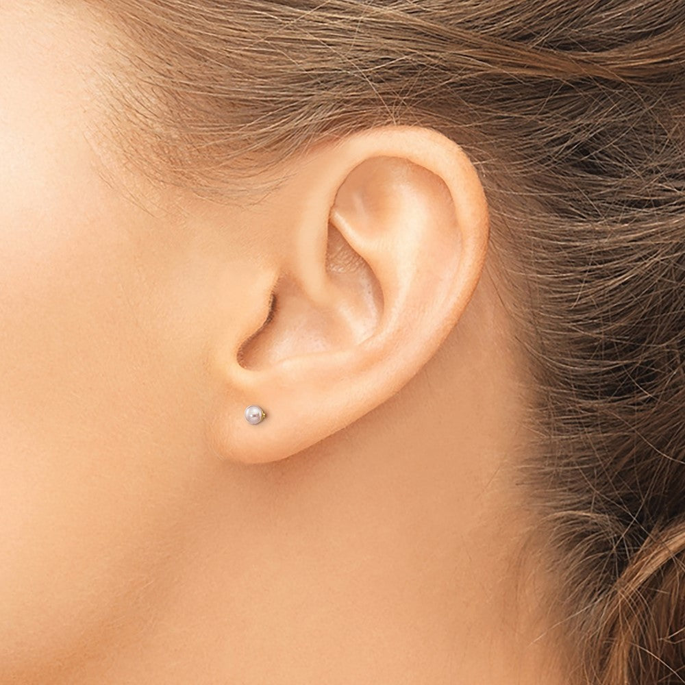 14K Yellow Gold 3-4mm Purple Button Freshwater Cultured Pearl Stud Post Earrings