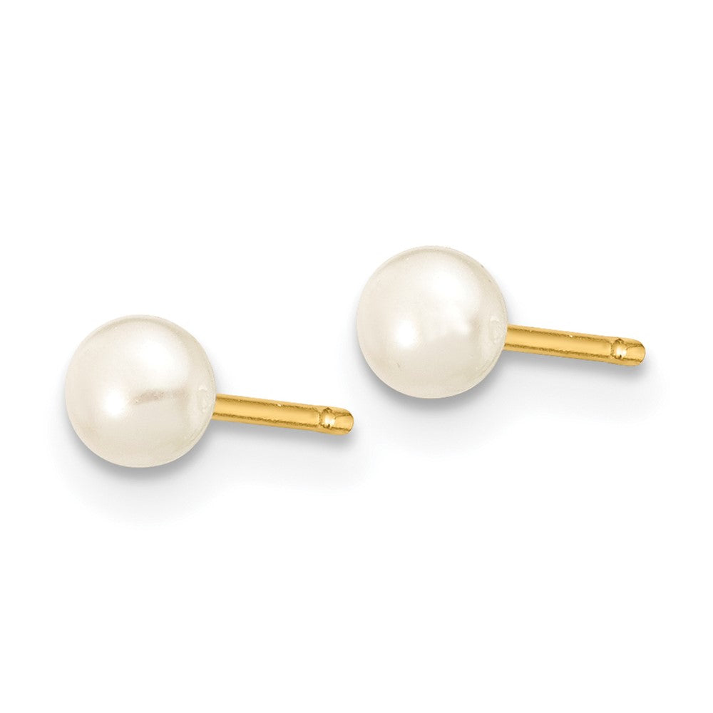 14K Yellow Gold 3 4mm White Button Freshwater Cultured Pearl Stud Post Earrings