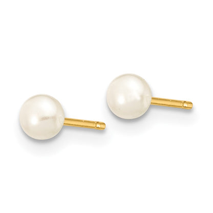 14K Yellow Gold 3 4mm White Button Freshwater Cultured Pearl Stud Post Earrings