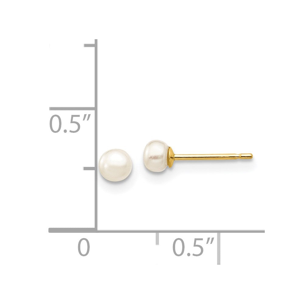 14K Yellow Gold 3 4mm White Button Freshwater Cultured Pearl Stud Post Earrings