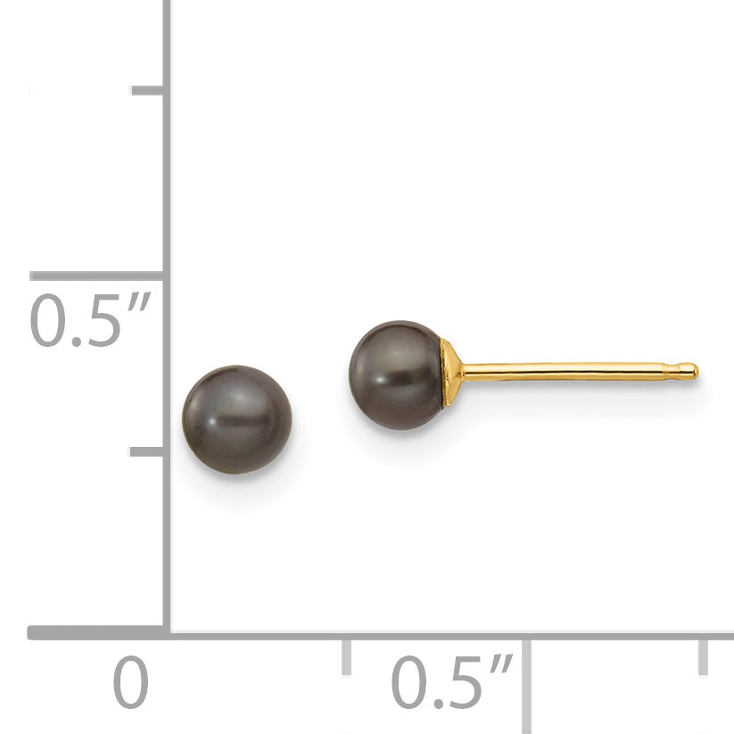 14K Yellow Gold 3 4mm Black Round Freshwater Cultured Pearl Stud Post Earrings