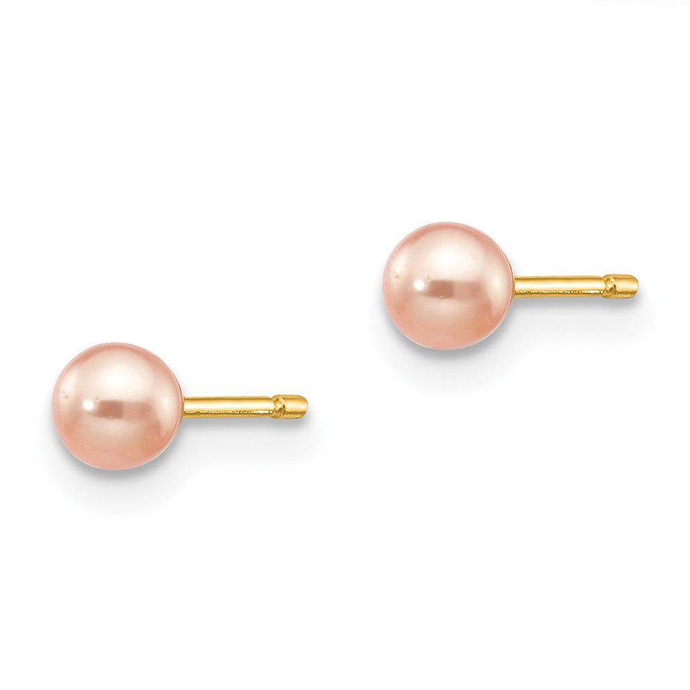 14K Yellow Gold 3 4mm Pink Round Freshwater Cultured Pearl Stud Post Earrings
