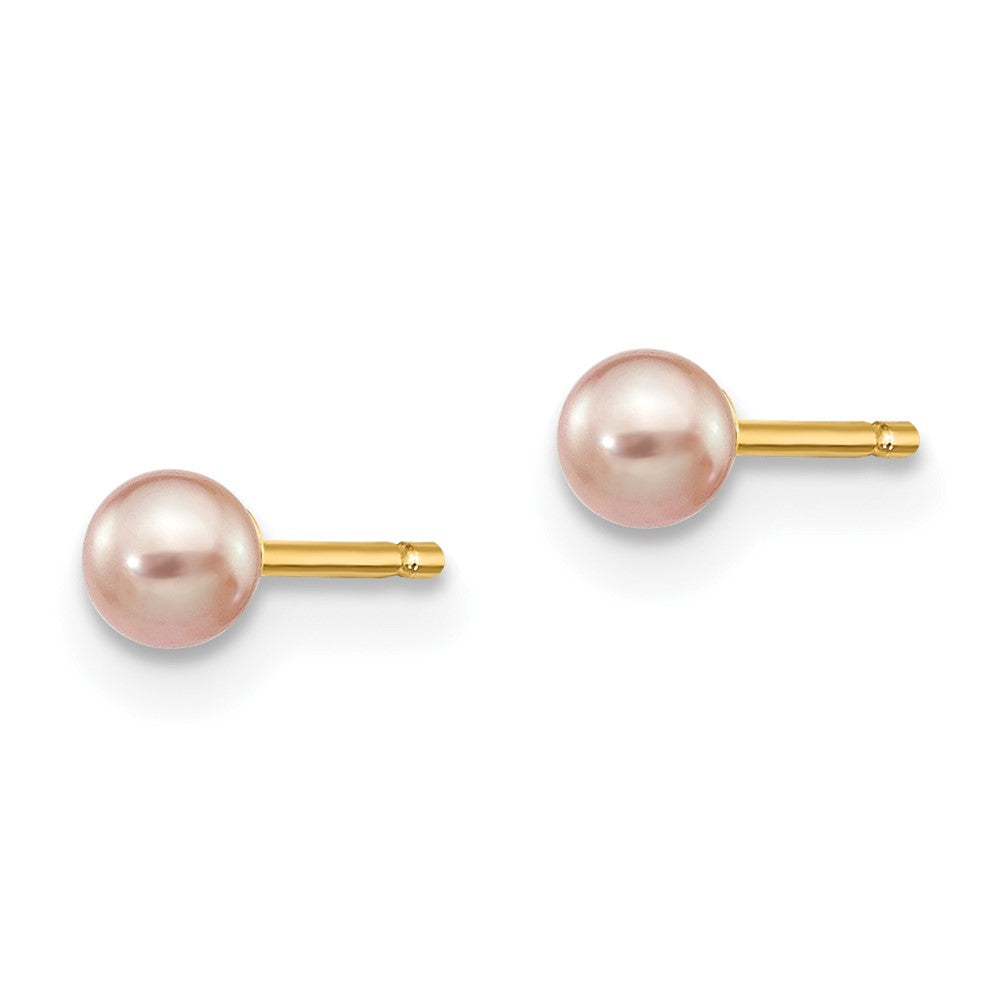14K Yellow Gold 3 4mm Purple Round Freshwater Cultured Pearl Stud Post Earrings