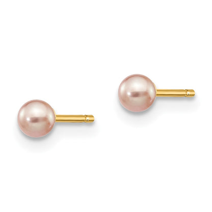 14K Yellow Gold 3 4mm Purple Round Freshwater Cultured Pearl Stud Post Earrings