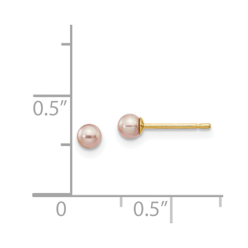 14K Yellow Gold 3 4mm Purple Round Freshwater Cultured Pearl Stud Post Earrings