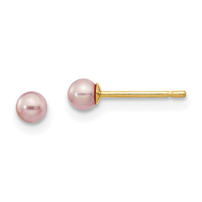 14K Yellow Gold 3 4mm Purple Round Freshwater Cultured Pearl Stud Post Earrings