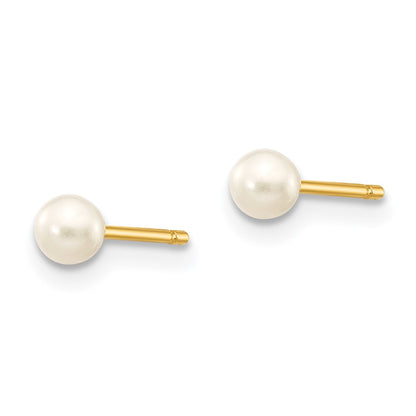 14K Yellow Gold 3 4mm White Round Freshwater Cultured Pearl Stud Post Earrings