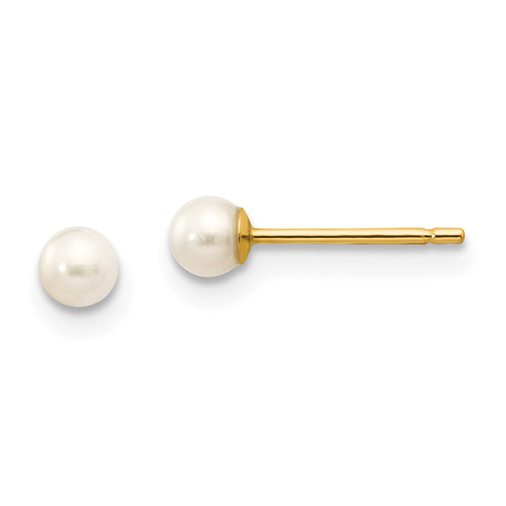 14K Yellow Gold 3 4mm White Round Freshwater Cultured Pearl Stud Post Earrings