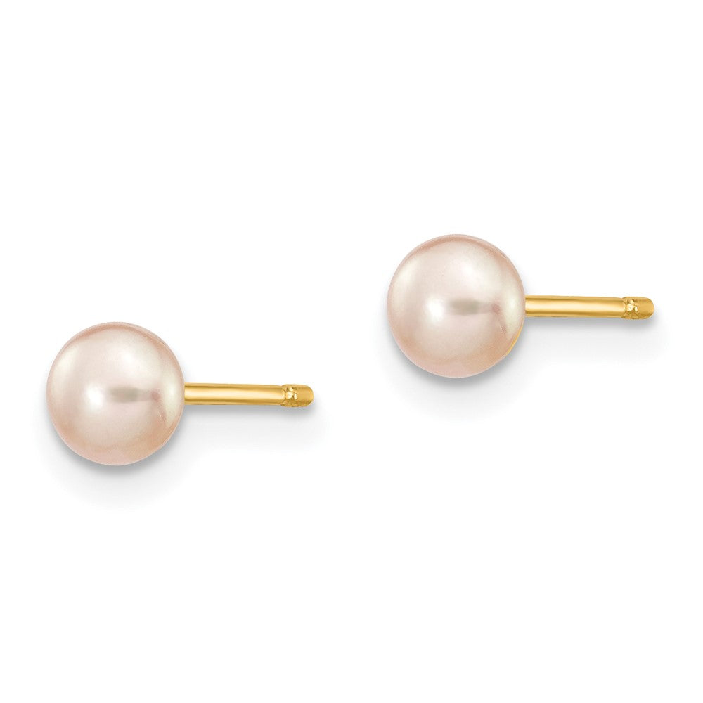 14K Yellow Gold 4-5mm Purple Freshwater Cultured Button Pearl Stud Post Earrings