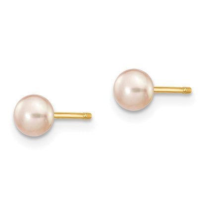 14K Yellow Gold 4-5mm Purple Freshwater Cultured Button Pearl Stud Post Earrings