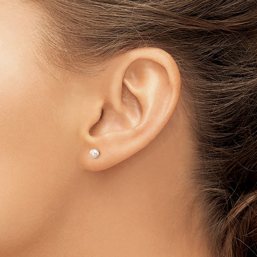 14K Yellow Gold 4-5mm Purple Freshwater Cultured Button Pearl Stud Post Earrings