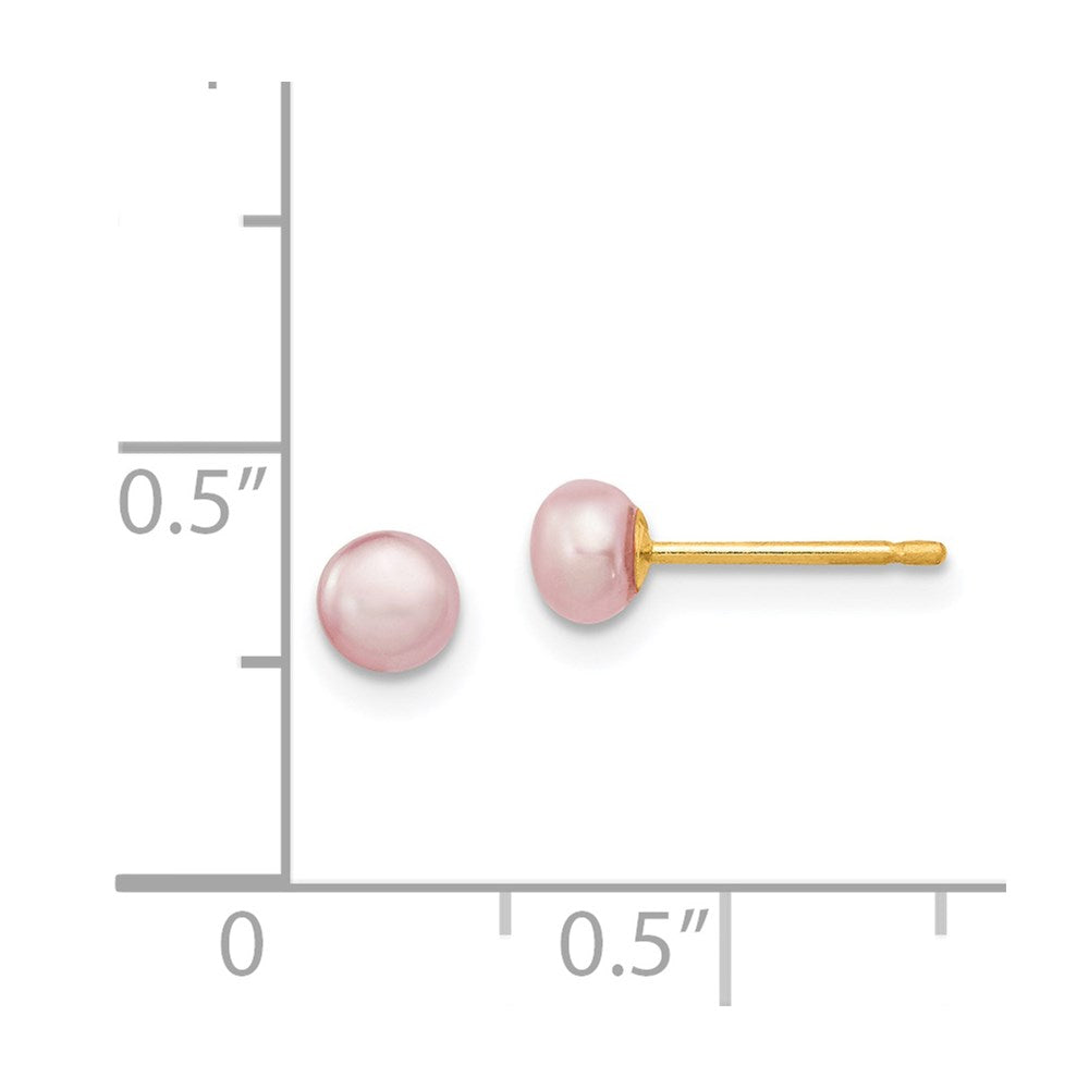 14K Yellow Gold 4-5mm Purple Freshwater Cultured Button Pearl Stud Post Earrings