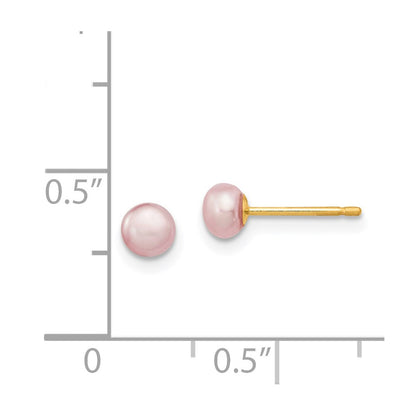 14K Yellow Gold 4-5mm Purple Freshwater Cultured Button Pearl Stud Post Earrings